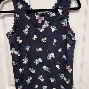 Chelsea28 Navy Floral Scallop-Trim Tank